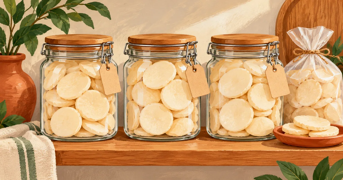 Toples kemplang tertutup dan stok terpisah di rak kering